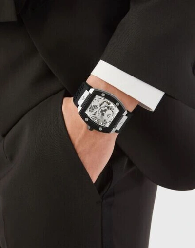 Pre-owned Philipp Plein The $keleton(pwbaa2023)men's Black/silver Skeleton Automatic Watch