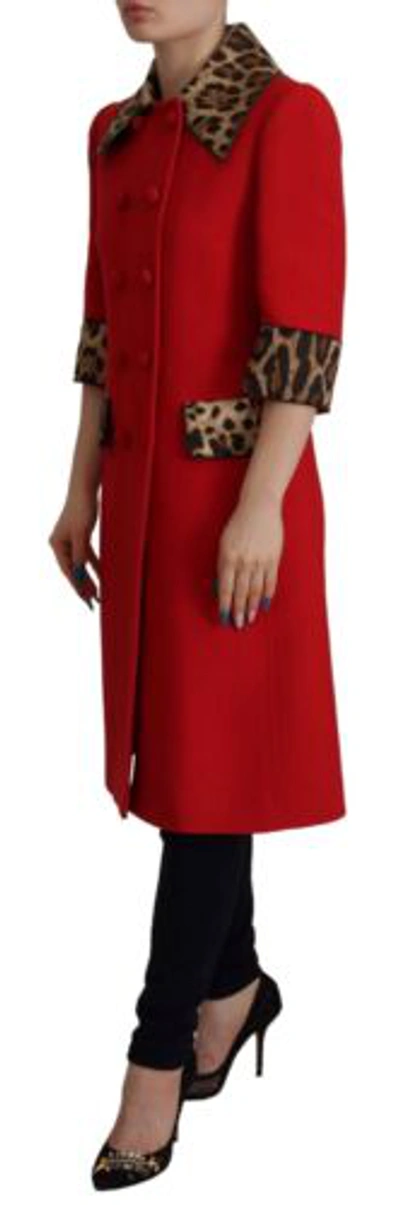 Pre-owned Dolce & Gabbana Dolce&gabbana Sartoria Italiana Women Red Trench Coat Wool Leopard Print Jacket