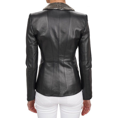 Pre-owned Philipp Plein Couture Metal Studs Leather Jacket Blazer Black Silver 13164