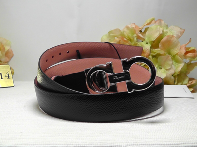 Pre-owned Ferragamo Salvatore  Black/coral Calfino Hard Leather Reversible Belt Size 100 Cm