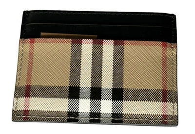 Pre-owned Burberry $250  Vintage Check Archive Beige/black Leather Card Case 80580111