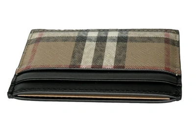 Pre-owned Burberry $250  Vintage Check Archive Beige/black Leather Card Case 80580111