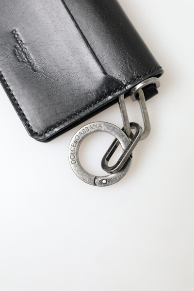 Pre-owned Dolce & Gabbana Wallet Black Leather Bifold Logo Card Holder Men 450usd