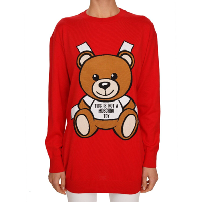 Pre-owned Moschino Couture Sweater Sweatshirt Dress Teddy Bear Toy Red 08767