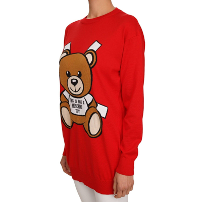 Pre-owned Moschino Couture Sweater Sweatshirt Dress Teddy Bear Toy Red 08767