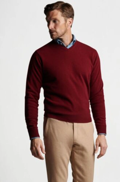 Pre-owned Peter Millar Journeyman V-neck Jumper In Claret Size L. $345 Made In England In Red