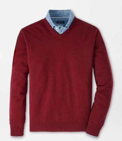 Pre-owned Peter Millar Journeyman V-neck Jumper In Claret Size L. $345 Made In England In Red