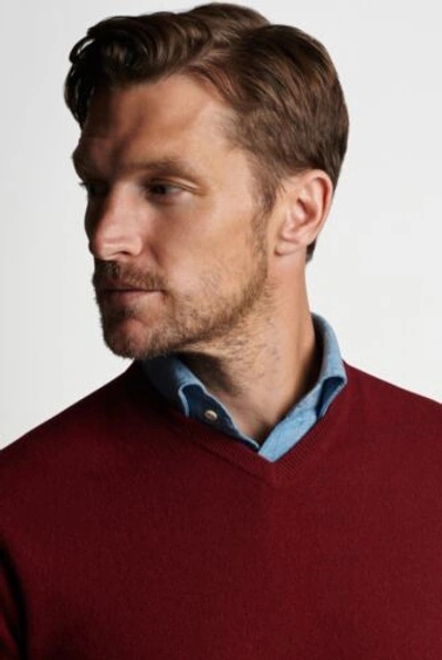 Pre-owned Peter Millar Journeyman V-neck Jumper In Claret Size L. $345 Made In England In Red