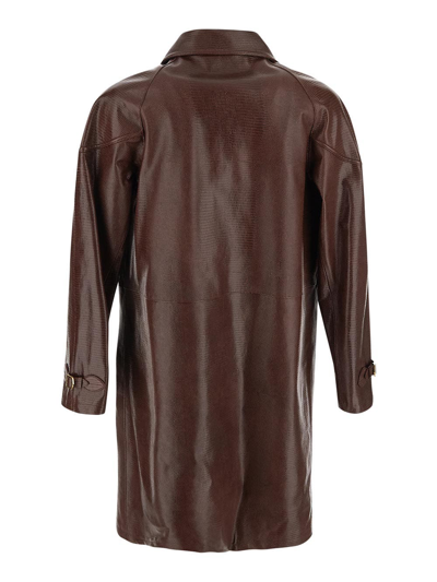 Shop Bally Leather Coat In Brown