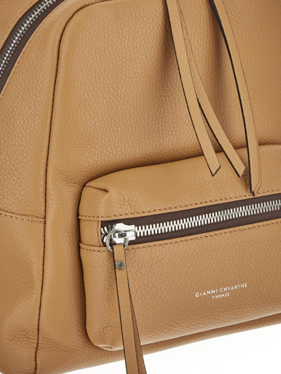 Shop Gianni Chiarini Leather Backpack In Beige