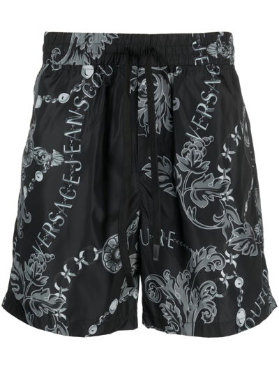 Shop Versace Jeans Couture Black Chain Couture Drawstring Shorts