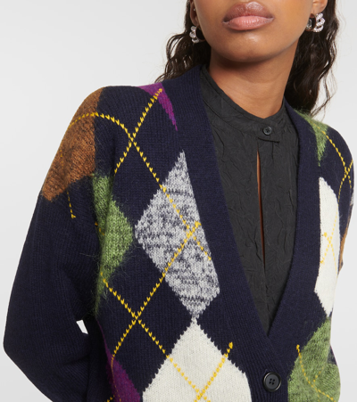 Shop Plan C Argyle Intarsia Wool-blend Cardigan In Multicoloured