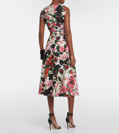 Shop Oscar De La Renta Floral Cotton-blend Midi Dress In Multicoloured