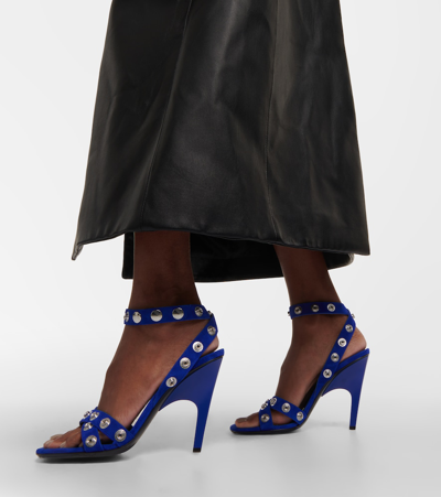 Shop Attico Cosmo 105 Studded Suede Sandals In Blue