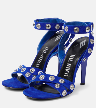 Shop Attico Cosmo 105 Studded Suede Sandals In Blue