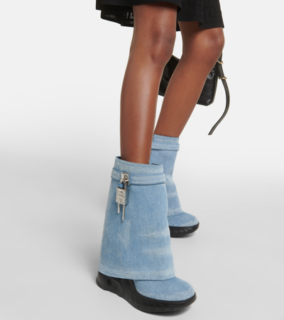 Shop Givenchy Shark Lock Denim Ankle Boots In Blue