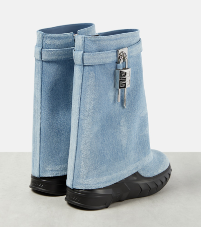 Shop Givenchy Shark Lock Denim Ankle Boots In Blue
