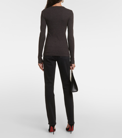Agolde Delphi Ribbed Slim Long-sleeve Tee In Brown