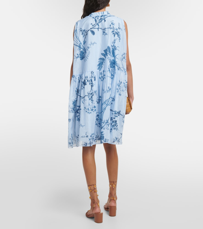 Erdem Tiered Floral-print Cotton-voile Midi Shirt Dress In Blue