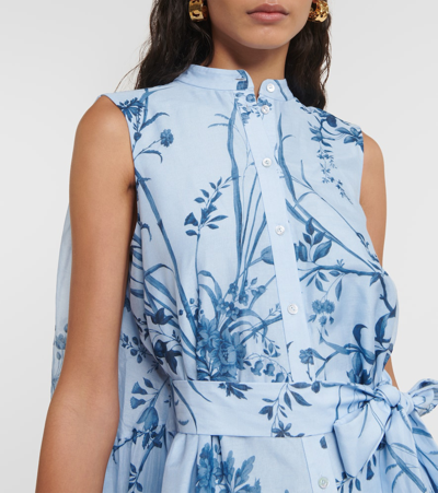 Erdem Tiered Floral-print Cotton-voile Midi Shirt Dress In Blue