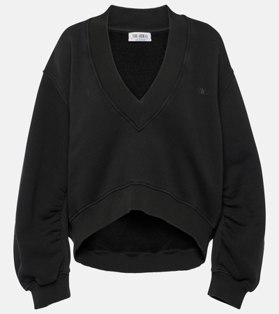 Shop Attico Cropped Cotton Fleece Sweater In Black