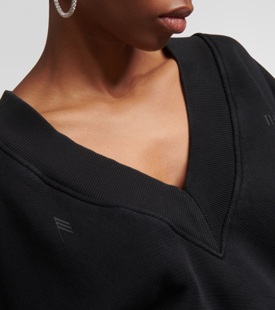 Shop Attico Cropped Cotton Fleece Sweater In Black