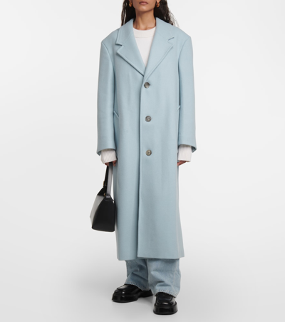 Shop Ami Alexandre Mattiussi Single-breasted Wool-blend Gabardine Coat In Blue