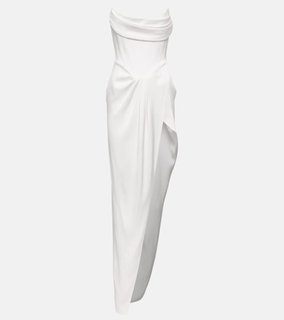 Shop Alex Perry Satin Crêpe Draped Bustier Gown In White