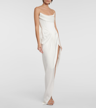 Shop Alex Perry Satin Crêpe Draped Bustier Gown In White
