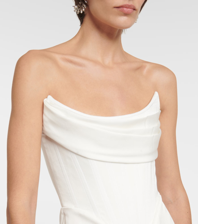 Alex Perry Bridal Draped Satin Crêpe Bustier Gown In White
