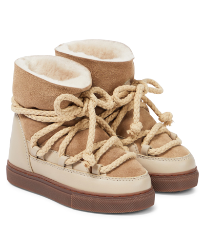 Shop Inuikii Classic Leather-trimmed Suede Snow Boots In Beige