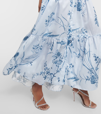 Shop Erdem Printed Cotton Poplin Maxi Dress In Blue