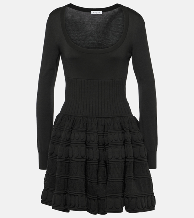 Shop Alaïa Crinoline Wool-blend Minidress In Black