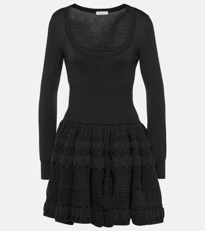Alaïa Women's Crinoline Tiered Keyhole Stretch Wool Minidress In Black