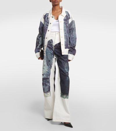 Jean Paul Gaultier Printed Denim Jacket In Blue