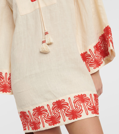 Shop Johanna Ortiz Embroidered Linen-blend Minidress In White