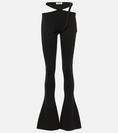 Shop Attico Cutout Jersey Flared Pants In Black