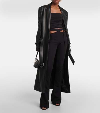 Shop Attico Cutout Jersey Flared Pants In Black