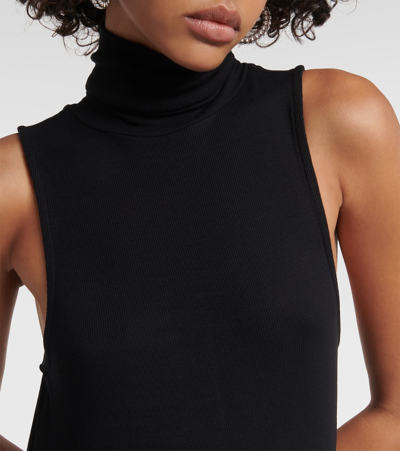 Frame Ribbed-knit Turtleneck Top In Black