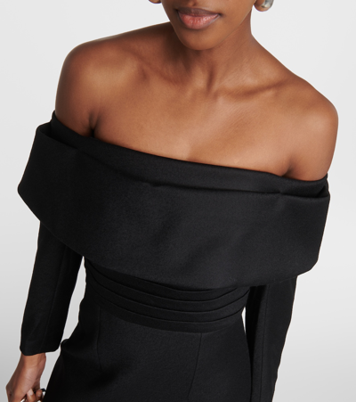 Shop Emilia Wickstead Derika Off-shoulder Wool Midi Dress In Black