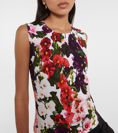 Shop Oscar De La Renta Floral Cotton-blend Tank Top In Multicoloured