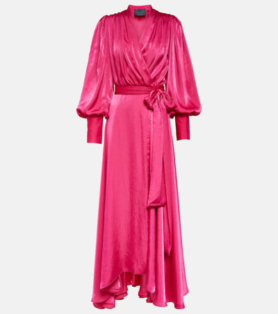 Shop Costarellos Stila Satin Wrap Dress In Pink