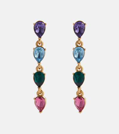 Shop Oscar De La Renta Crystal-embellished Drop Earrings In Multicoloured