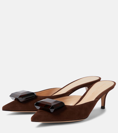 Gianvito Rossi Jaipur Suede Mules In Brown