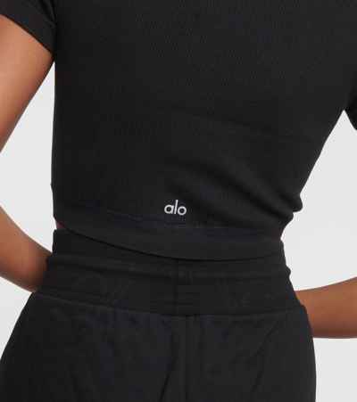 Shop Alo Yoga Serene Cotton-blend Crop Top In Black