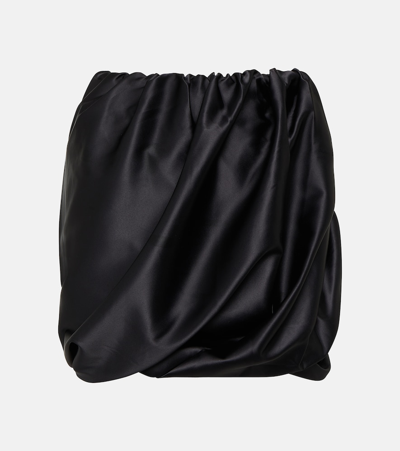 Shop Ganni Ruched Satin Miniskirt In Black