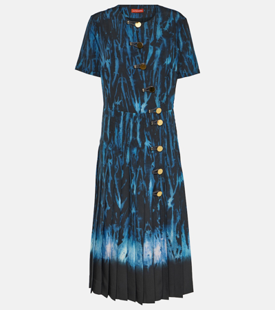 Shop Altuzarra Myrtle Printed Pleated Midi Dress In Blue