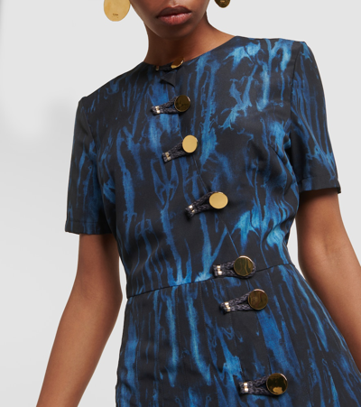 Shop Altuzarra Myrtle Printed Pleated Midi Dress In Blue