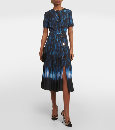 Shop Altuzarra Myrtle Printed Pleated Midi Dress In Blue