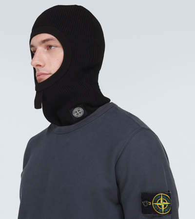 Shop Stone Island Compass Virgin Wool Ski Mask In Black